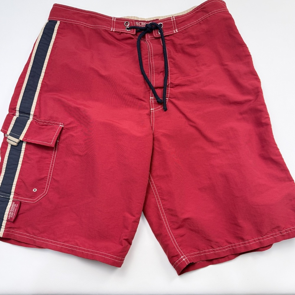 Abercrombie & Fitch Y2K Mens Red Nylon Cargo Board Shorts Size‎ 36 Surf Beach